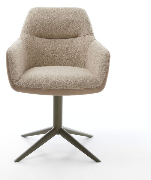 DELIFE Jídelní židle Pejo-Flex kombinace materiálů tmavě béžová podnož ve tvaru kříže titanový efekt 360° otočný houpací funkce taštičkové pružiny