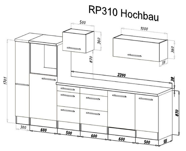 KUCHYŇSKÝ BLOK 310 cm Respekta - Online Only kuchyňské linky, Online Only