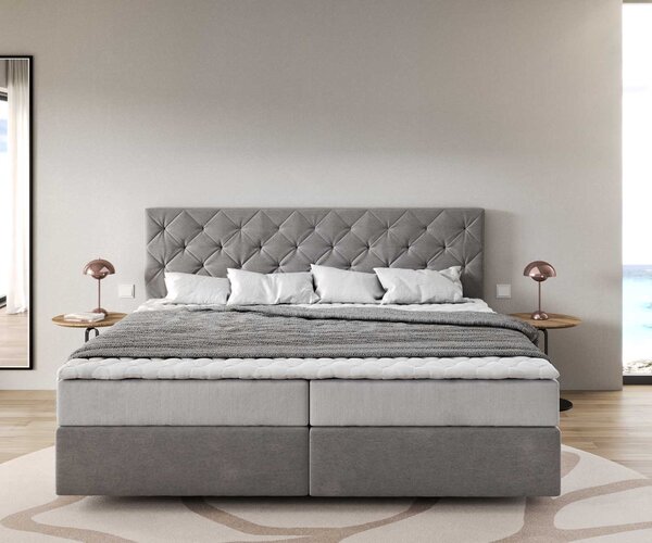 DELIFE Boxspring postel Dream-Great mikrovlákno šedá 200x200 cm s taštičkovou pružinovou matrací a visco topperem