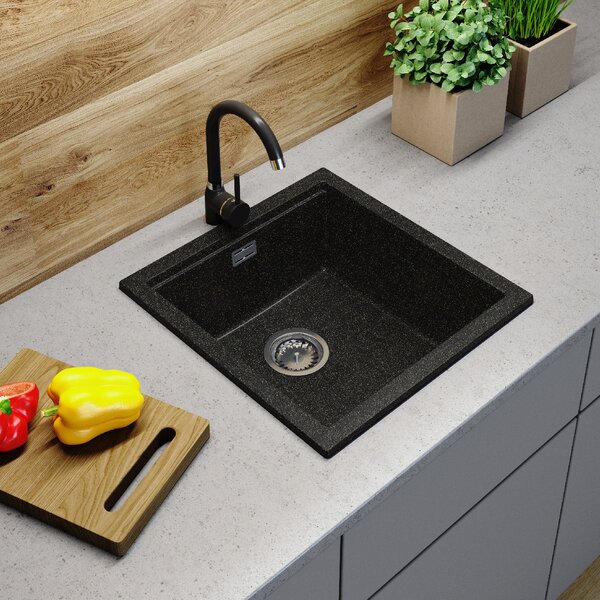 Gamma Decor 4850, 1-komorový granitový dřez 480x500x215 mm, černá se zlatými body, GMA-ZLE000164