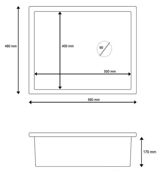 Gamma Decor 5040, 1-komorový granitový dřez 560x460x180 mm, černá skvrnitá, GMA-ZLE000081
