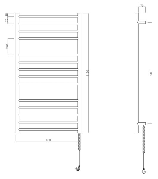 Sapho Sapho, REDONDO elektrický sušák ručníků, kulatý, 630x1160 mm, 130 W, leštěná nerez, ER230V