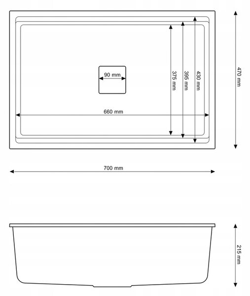 Gamma Decor 7050, 1-komorový granitový dřez 700x470x220 mm, černá skvrnitá, GMA-ZLE000105