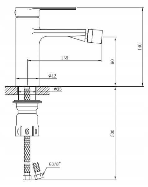 Gamma Faro, bidetová baterie h-140, černá matná, GMA-BFB-BK