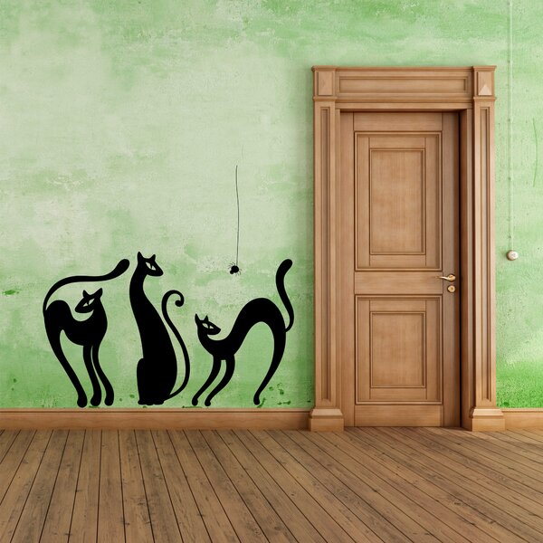 Samolepka na zeď - Kočky s pavoučkem (60x37 cm)