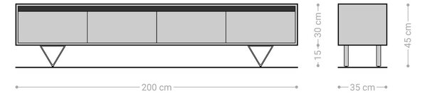 DELIFE Designový TV stolek Stonegrace 200 cm akácie přírodní břidlice 4 zásuvky