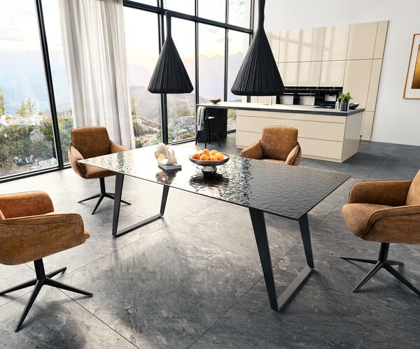 DELIFE Jídelní stůl Edge 200x100 matné sklo kouřově černá 3D design kov šikmý černá