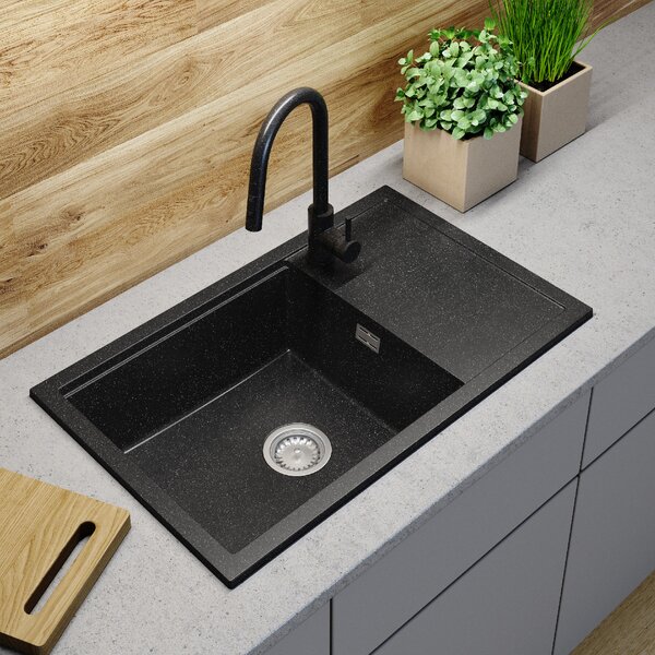 Gamma Advance 8050, 1-komorový granitový dřez 800x500x210 mm, černá skvrnitá, GMA-ZLE000147