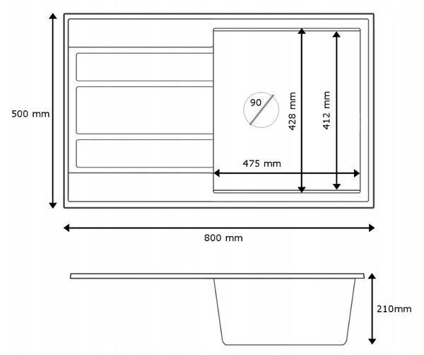 Gamma Advance 8050, 1-komorový granitový dřez 800x500x210 mm, černá, GMA-ZLE000146