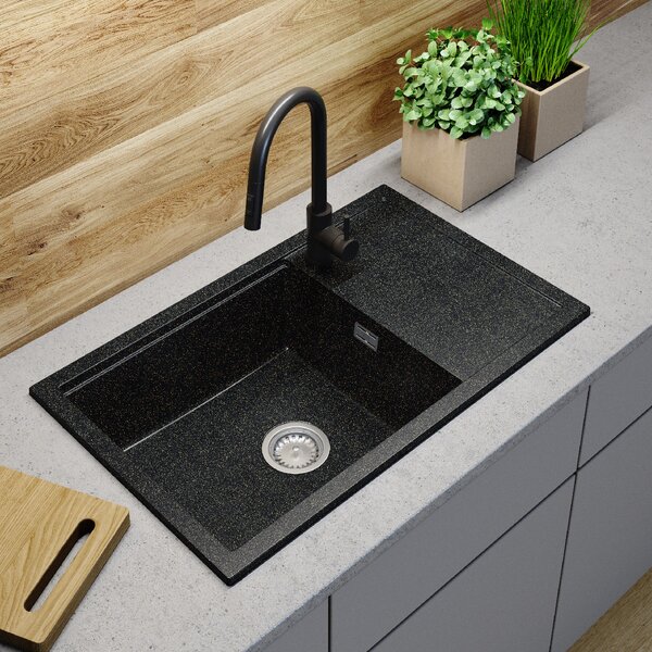 Gamma Advance 8050, 1-komorový granitový dřez 800x500x210 mm, černá se zlatými body, GMA-ZLE000148