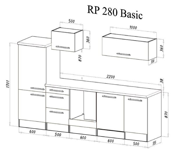 KUCHYŇSKÝ BLOK 280 cm Respekta - Online Only kuchyňské linky, Online Only