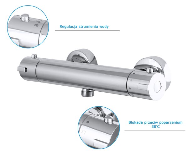 Gamma Termo, termostatická sprchová baterie se spodním 1/2" připojením sprchy, chromová, GMA-BTO-CH
