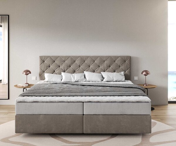 DELIFE Boxspring postel Dream-Great mikrovlákno béžová 200x200 cm s taštičkovou pružinovou matrací a visco topperem