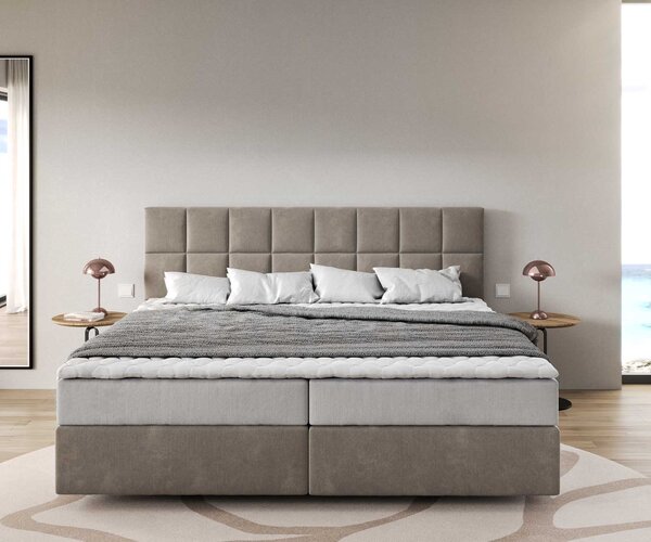 DELIFE Boxspring postel Dream-Fine mikrovlákno béžová 200x200 cm s taštičkovou pružinovou matrací a visco topperem