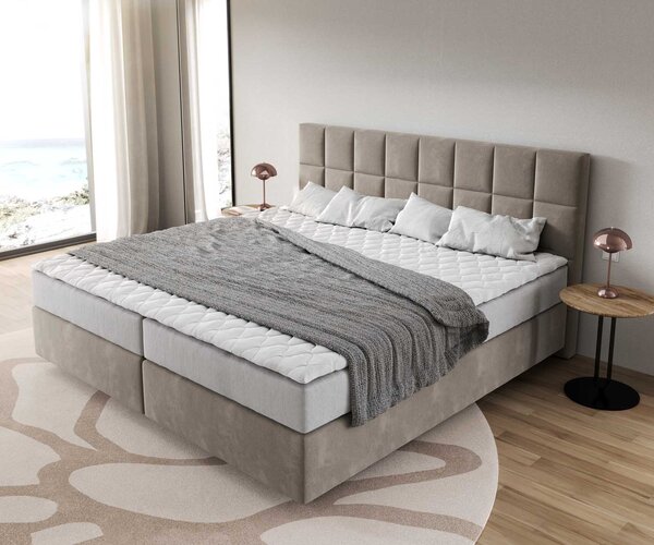 DELIFE Boxspring postel Dream-Fine mikrovlákno béžová 200x200 cm s taštičkovou pružinovou matrací a visco topperem