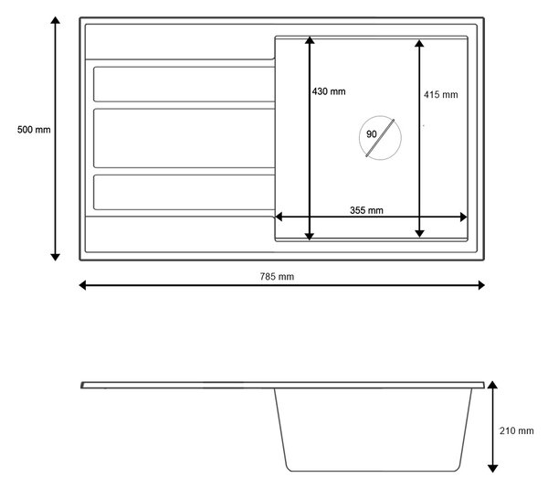 Gamma Modern 8050, 1-komorový granitový dřez 790x500x210 mm, černá skvrnitá, GMA-ZM-8050-BP