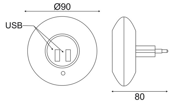 ACA Lighting Noční světlo do zásuvky 1W/4000K/IP20/2xUSB
