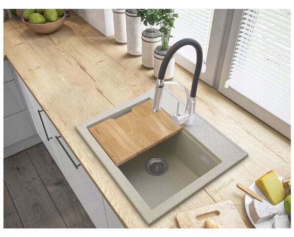 Gamma Modern 5055, 1-komorový granitový dřez 560x500x210 mm, béžová, GMA-ZM-55-B