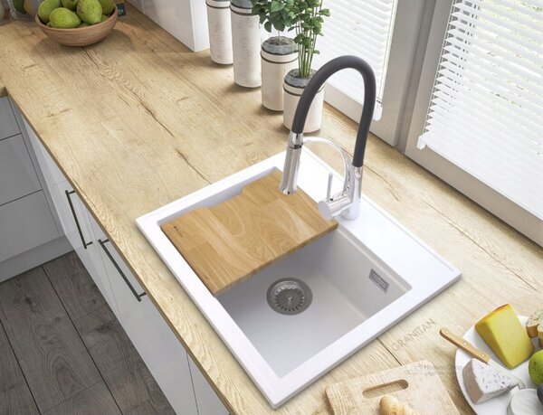 Gamma Modern 5055, 1-komorový granitový dřez 560x500x210 mm, bílá, GMA-ZM-55-WH