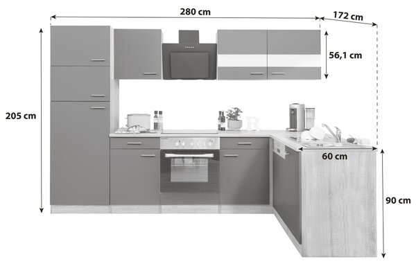 KUCHYŇSKÝ BLOK BEZ SPOTŘEBIČŮ 280 cm Respekta - Online Only kuchyňské linky, Online Only