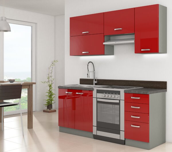 Kuchyně Roslyn 180 cm (šedá + červená). 1018287