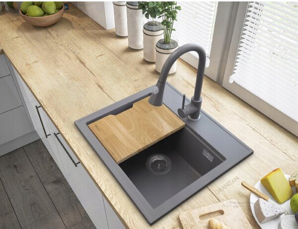 Gamma Modern 5055, 1-komorový granitový dřez 560x500x210 mm, šedá, GMA-ZM-55-G