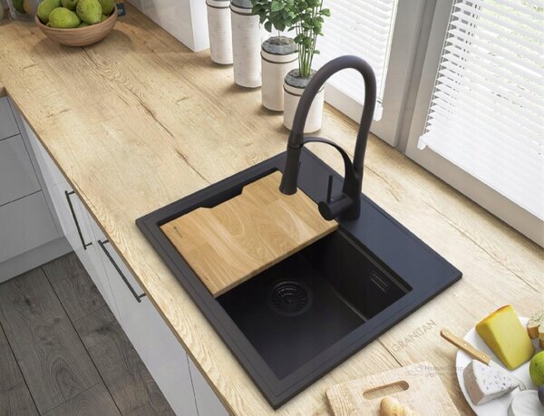 Gamma Modern 5055, 1-komorový granitový dřez 560x500x210 mm, černá, GMA-ZM-55-BK