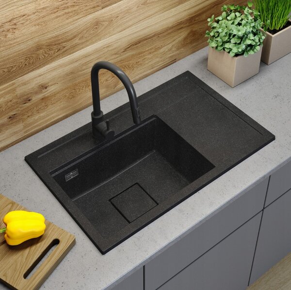 Gamma Quadro 8151, 1-komorový granitový dřez 800x500x220 mm, černá skvrnitá, GMA-ZLE000185