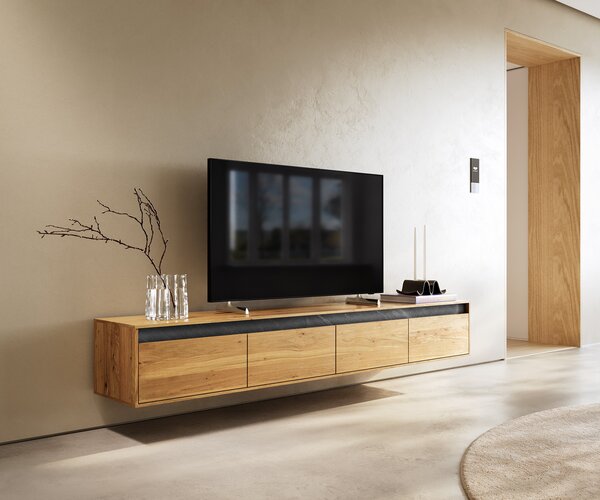 DELIFE Designový TV stolek Stonegrace 200 cm dub přírodní břidlice 4 zásuvky závěsný