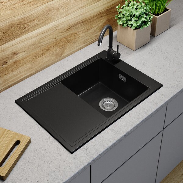 Gamma Design 7050, 1-komorový granitový dřez 700x480x205 mm, černá, GMA-ZLE000129