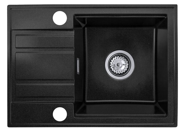 Gamma Modern 6040, 1-komorový granitový dřez 580x420x185 mm s krátkým odkapávačem, černá skvrnitá, GMA-ZM-6040-BP