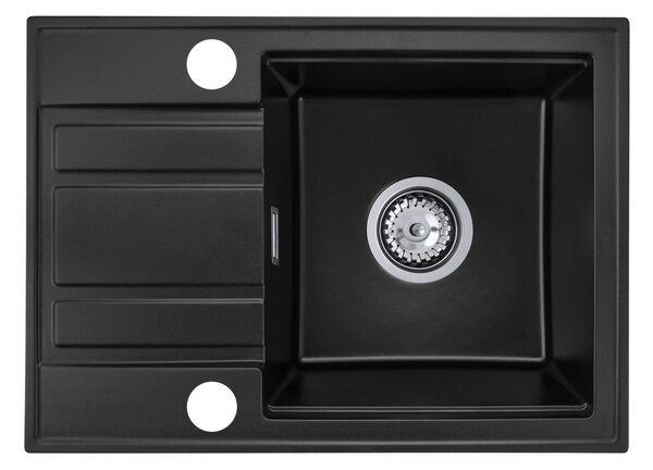 Gamma Modern 6040, 1-komorový granitový dřez 580x420x185 mm s krátkým odkapávačem, černá, GMA-ZM-6040-BK