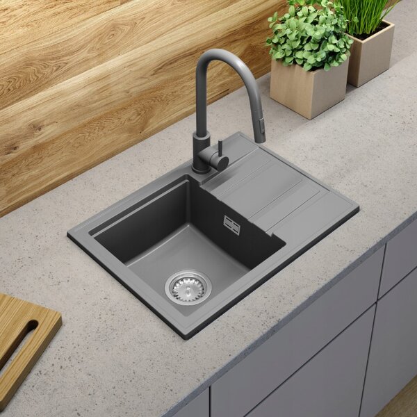 Gamma Modern 6040, 1-komorový granitový dřez 580x420x185 mm s krátkým odkapávačem, šedá, GMA-ZM-6040-G