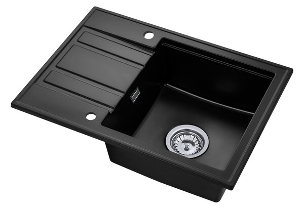 Gamma Modern 6040, 1-komorový granitový dřez 580x420x185 mm s krátkým odkapávačem, černá, GMA-ZM-6040-BK