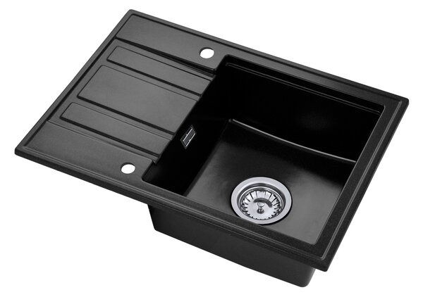 Gamma Modern 6040, 1-komorový granitový dřez 580x420x185 mm s krátkým odkapávačem, černá skvrnitá, GMA-ZM-6040-BP