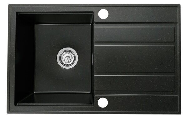 Gamma Modern 6040, 1-komorový granitový dřez 580x420x185 mm s krátkým odkapávačem, černá se zlatými body, GMA-ZM-6040-GD