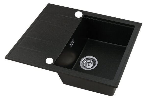 Gamma Modern 6550, 1-komorový granitový dřez 650x500x210 mm s krátkým odkapávačem, černá se zlatými body, GMA-ZLE000093