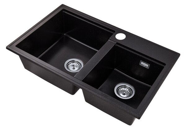 Gamma Modern 8020, 2-komorový granitový dřez 795x495x210 mm, černá se zlatými body, GMA-ZLE000033