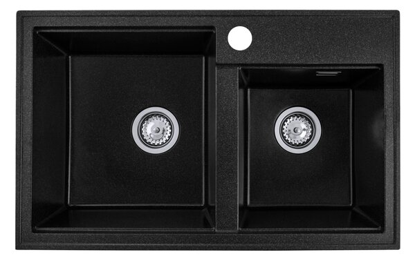 Gamma Modern 8020, 2-komorový granitový dřez 795x495x210 mm, černá skvrnitá, GMA-ZLE000025