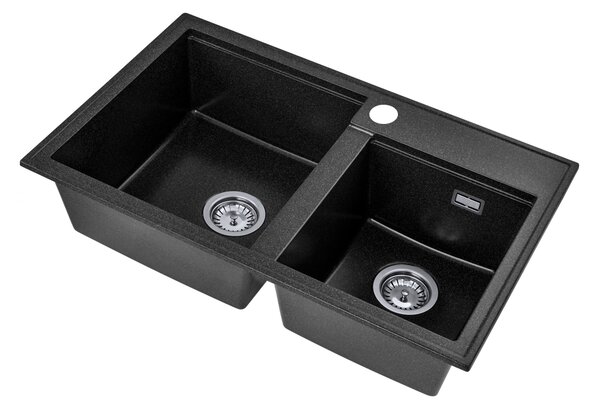 Gamma Modern 8020, 2-komorový granitový dřez 795x495x210 mm, černá skvrnitá, GMA-ZLE000025