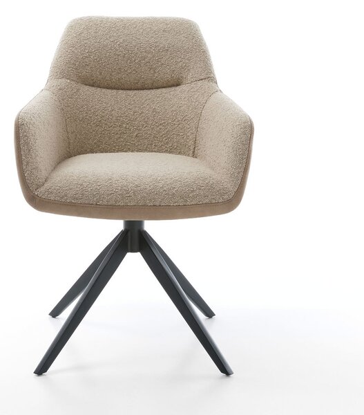 DELIFE Jídelní židle Pejo-Flex materiálová kombinace tmavě béžová křížová podnož široká černá 360° otočná taštičkové pružiny