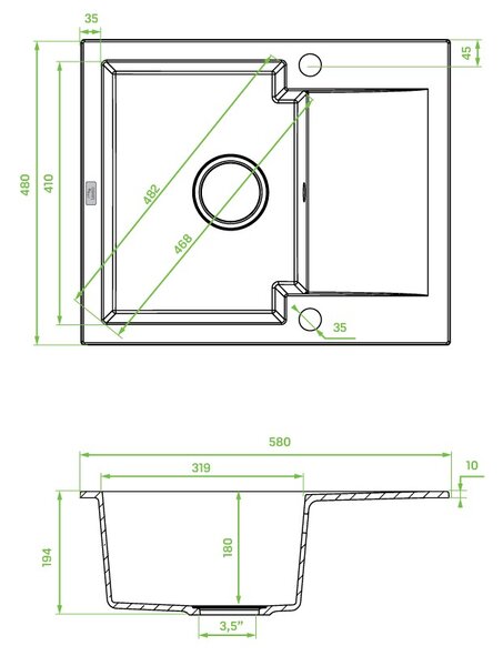 Kuchinox Chichi - granite sink - 1 miska s halfdrainer, LAV-SBH_513Y