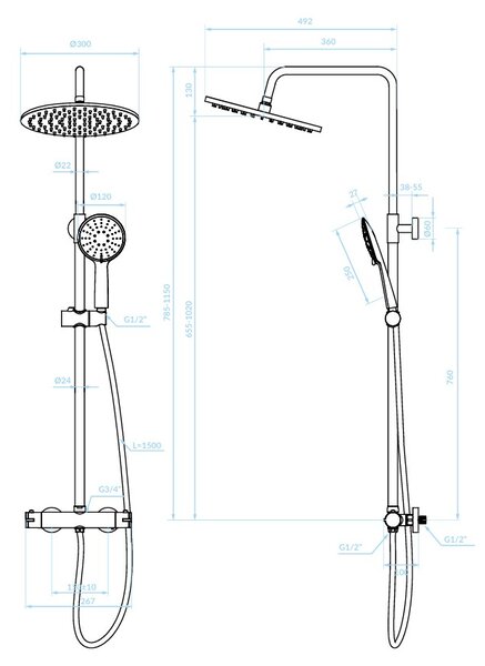 Kuchinox Boro, sprchová souprava s termostatickou baterií, černá matná, LAV-PKB_70TD