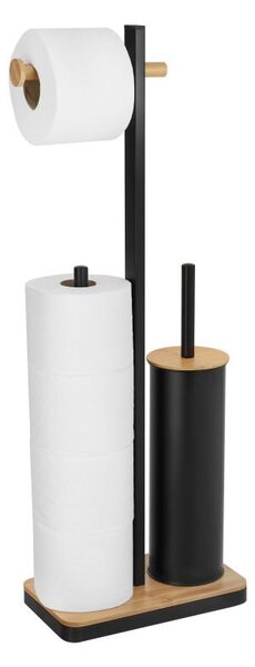 Erga Yami, držák toaletního papíru s WC kartáčem a zásobníkem na papír, černá-hnědá, ERG-YKA-P.YAMI-BLK