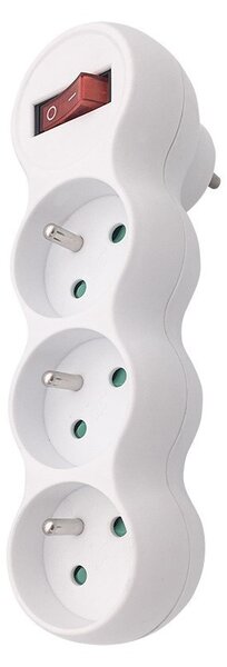 SOLIGHT Rozbočka s podpěrou, 3 x 10A, bílá, vypínač