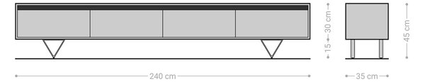 DELIFE Designový TV stolek Stonegrace 240 cm akácie přírodní břidlice 4 dvířka
