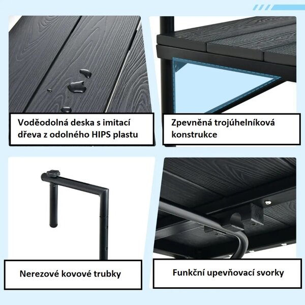 Balkonový závěsný stolek čtvercový černý, kov/HIPS NP11099BK