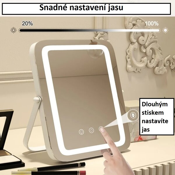 Kosmetické zrcátko s LED osvětlením, stmívatelné, 25 x 30 cm HU10614DE-WH