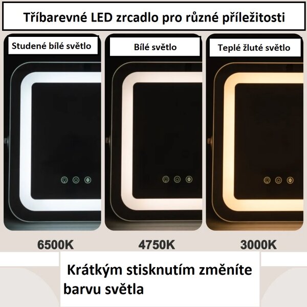 Kosmetické zrcátko s LED osvětlením, stmívatelné, 25 x 30 cm HU10614DE-WH