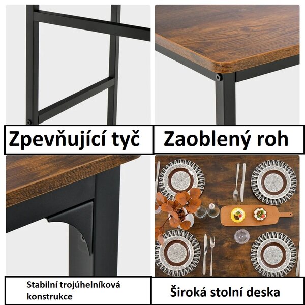 Jídelní sestava 4-dílná rustikální (1 stůl, 1 lavice, 2 židle), černo-hnědá KC59325CF